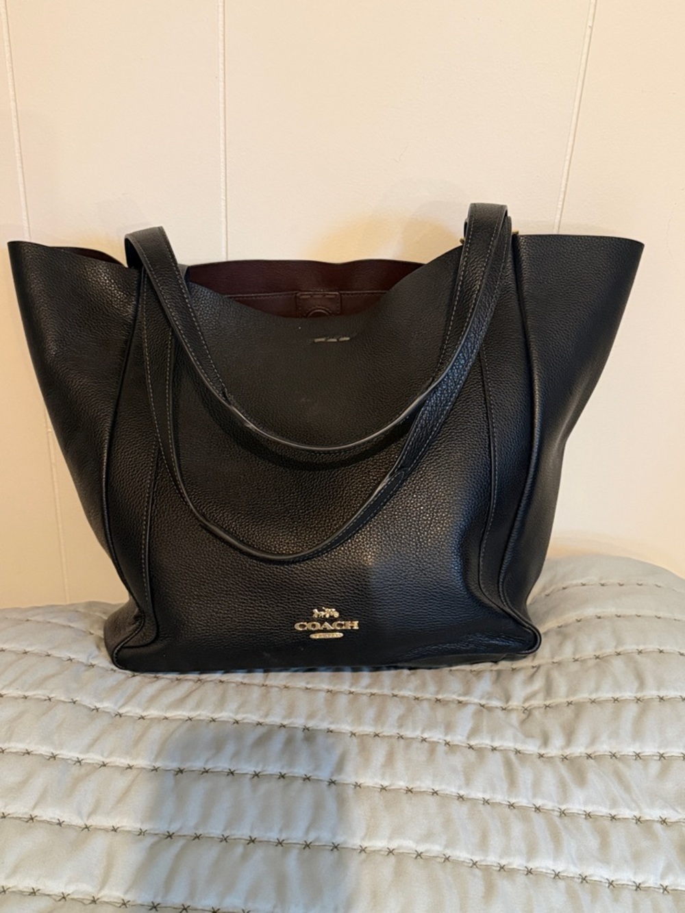 Coach Black Pebbled Leather Everyday Tote with Gold Logo